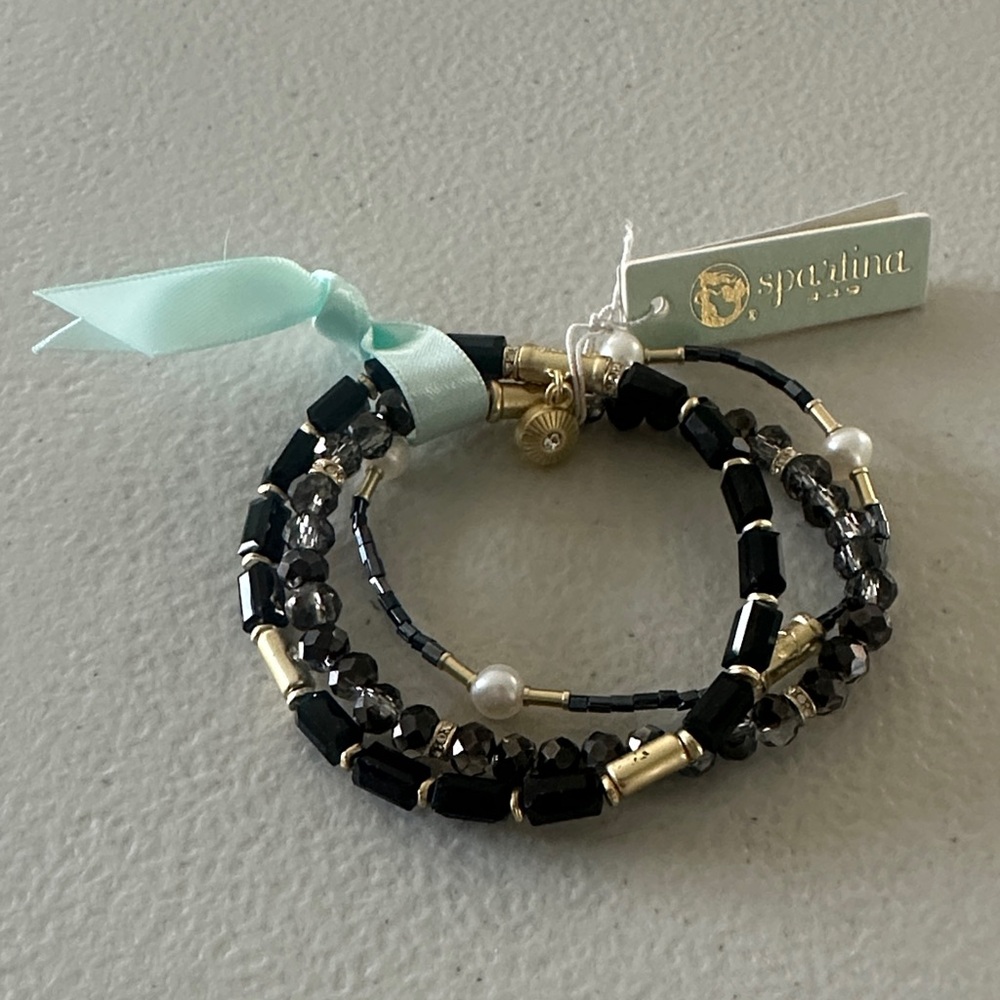 Spartina 449 Sparkle Stretch Bracelet Stack Black NWT